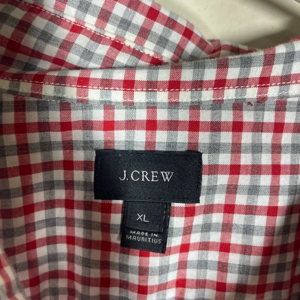 J Crew Men's LS Red Gray Plaid Button-Up Shirt XL 100% Cotton!